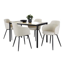  Fuji - Boyne Dining Set - Black Metal, Natural Wood And Cream Noise Fabric (Set of 5)