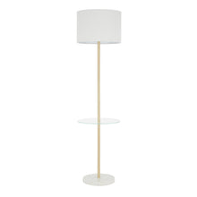  Chloe - Shelf Floor Lamp - White Marble Base, Clear Glass Shelf And White Linen Shade