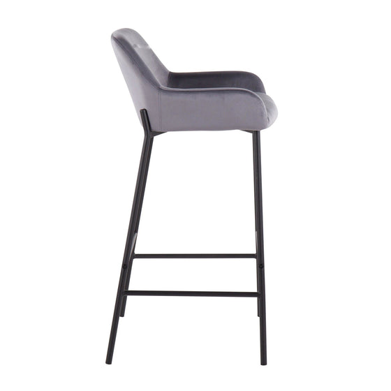 Daniella - Fixed - Height Bar Stool - Black Metal And Silver Velvet (Set of 2)