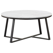  Hugo - Round Faux Marble Coffee Table - White And Matte Black