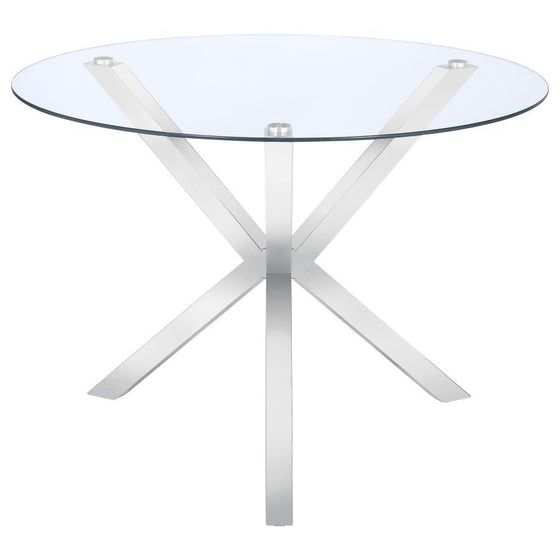 Vance - Round Glass Top Asterisk Dining Table - Chrome