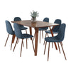 Folia - Pebble Dining Set - Walnut Wood, Walnut Metal And Blue Fabric (Set of 7)