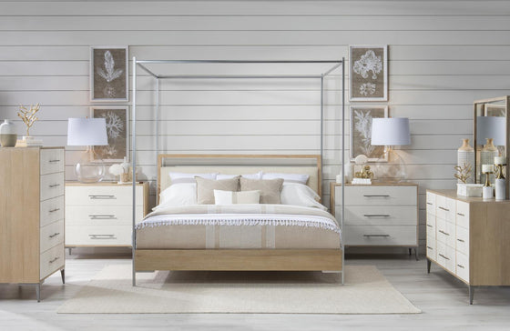 Biscayne - Complete Queen Upholstered Bed With Canopy - Malabar With Alabaster Fronts