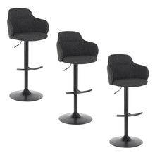  Boyne - Upholstered Adjustable Barstool With Swivel - Black Metal And Dark Gray Noise Fabric With Rounded T Footrest (Set of 3)