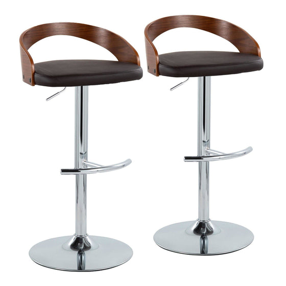 Grotto - Adjustable Barstool (Set of 2) - Chrome Base, Walnut Backrest