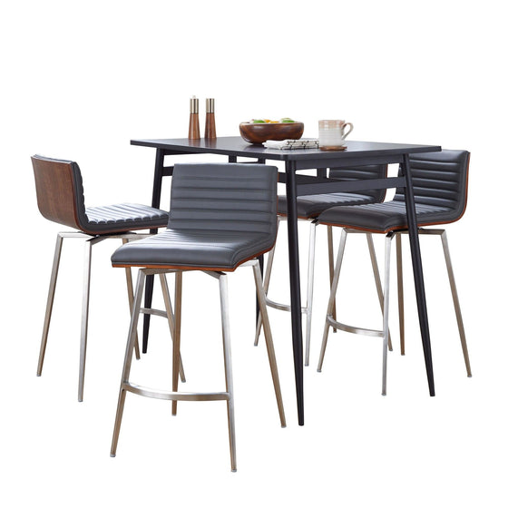 Marcel - Mason Swivel Counter Height Dining Set - Black Metal With Black Wood Tabletop And Stainless Steel