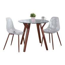  Folia - Clara Round Dining Set - Walnut Wood With Clear Glass Tabletop And Walnut Metal With Clear Acrylic (Set of 3)