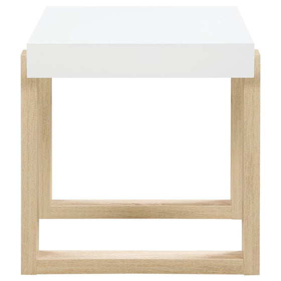 Pala - Rectangular End Table - White High Gloss And Natural