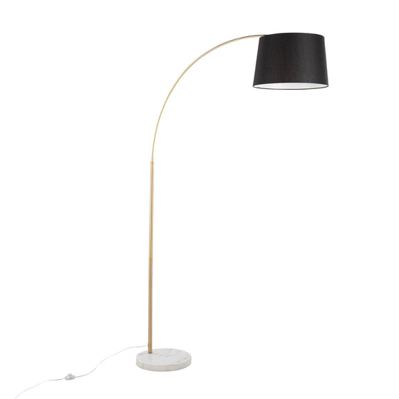 March - Floor Lamp - White Marble And Antique Brass With Black Linen Shade Metal