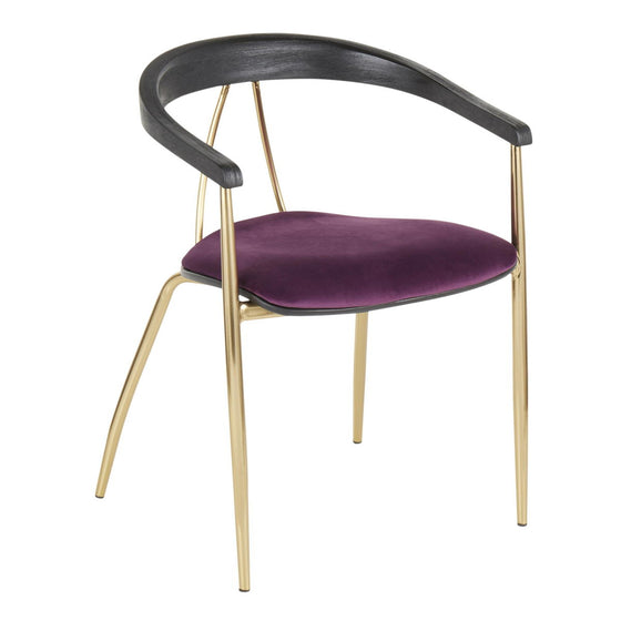 Vanessa - Chair - Gold Metal And Purple Velvet With Black Wood Accent (Set of 2)