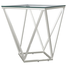  Brittania - Square Glass Top Geometric End Table - Nickel