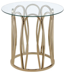  Monett - Round Glass Top Side End Table - Chocolate Chrome