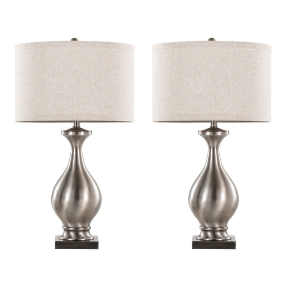 Pin - 28" Metal Table Lamp - Brushed Coal Metal And White Linen Shade From Grandview Gallery (Set of 2)