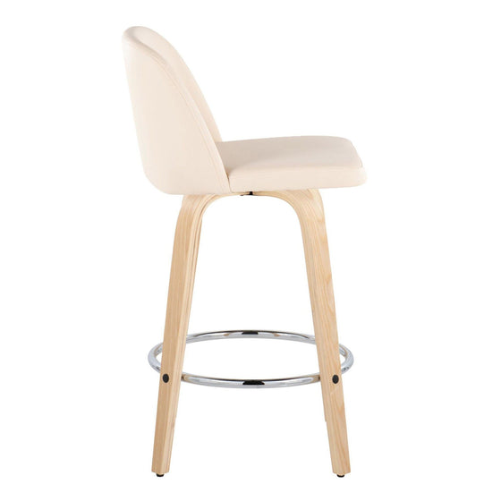 Toriano - 26" Fixed-height Faux Leather Counter Stool (Set of 2) - Beige And Natural