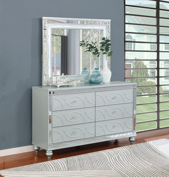 Gunnison - 6-Drawer Dresser With Mirror - Silver Metallic