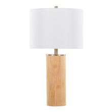  Cylinder - Ash 27" Wood Table Lamp - Ash Wood, Antique Brass, And White Linen