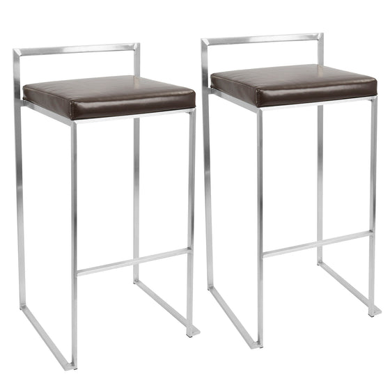 Fuji - Stackable Barstool - Brown Faux Leather (Set of 2)