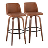 Toriano - 30" Faux Leather Fixed-Height Barstool (Set of 2) - Walnut & Chrome Base