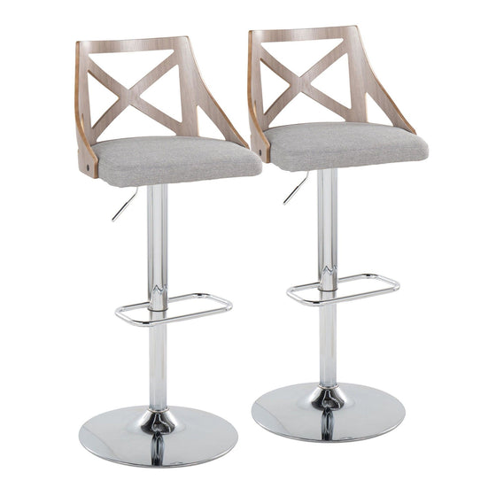 Charlotte - Adjustable Barstool (Set of 2) - Light Gray Back, Chrome Base