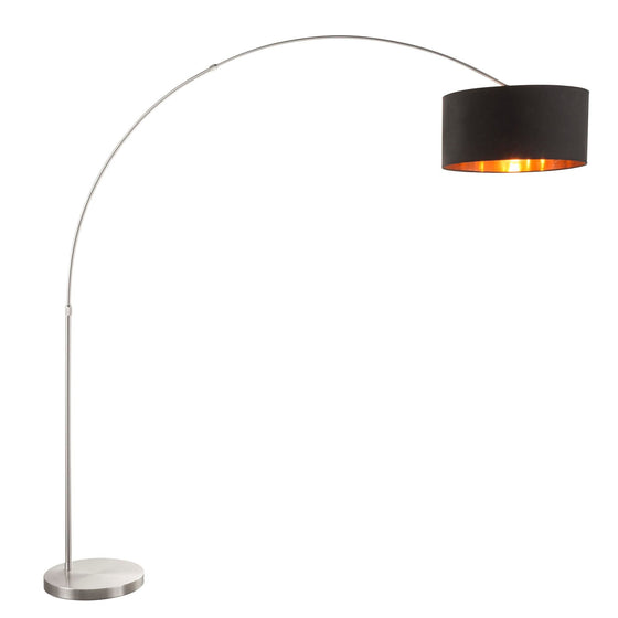 Salon - Floor Lamp - Satin Nickel Base And Black Shade - Copper Accent