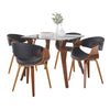 Folia - Fabrizzi - Dining Set - Walnut Wood, Clear Tempered Glass And Gray Fabric (Set of 7)