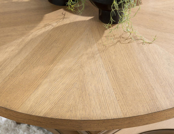 Linden - Complete Round Pedestal Table - Honeyed Oak