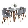 Folia - Fabrizzi - Dining Set - Walnut Wood And Gray Fabric (Set of 7)