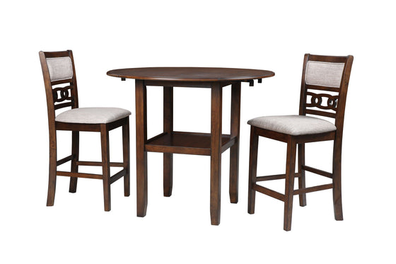 Gia - 3 Piece Dining Set (Counter Drop Leaf Table & 2 Chairs) - Cherry - Fabric