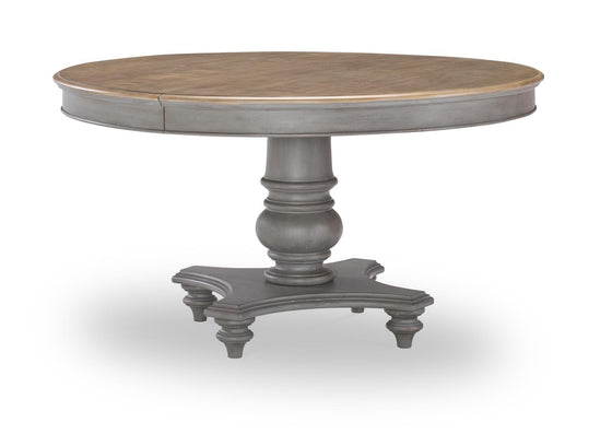 Kingston - Complete Round Pedestal Table - Sandalwood Brown / Tweed Gray