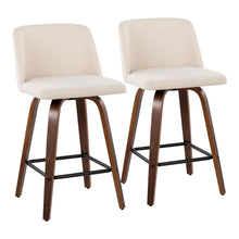  Toriano - Fixed - Height Counter Stool - Walnut Wood With Square Black Footrest And Cream Noise Fabric (Set of 2)