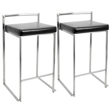  Fuji - Stackable Counter Stool - Black Faux Leather (Set of 2)