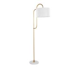  Leslie - 63" Art Deco Metal Floor Lamp - White Marble And Gold Metal With White Linen Shade