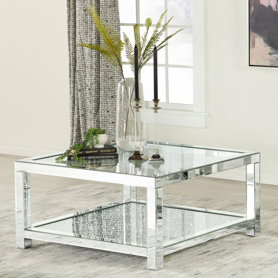 Valentina - 1-Shelf Square Glass Top Coffee Table - Silver