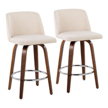  Toriano - Fixed - Height Counter Stool - Walnut Wood With Round Chrome Footrest And Cream Noise Fabric (Set of 2)