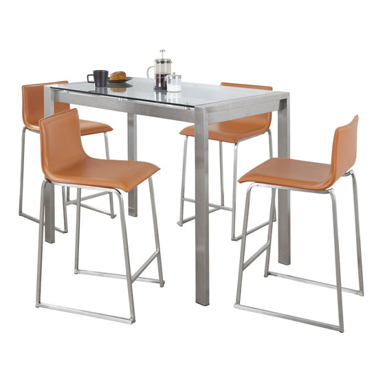 Fuji - Mara Upholstered Counter Height Dining Set - Clear Tempered Glass Tabletop