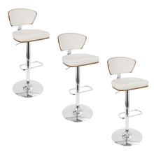  Ravinia Adjustable Barstool With Swivel - Chrome Metal, Walnut Wood And White Faux Leather With Rounded Rectangle Footrest (Set of 3)