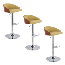  Shiraz - Adjustable Barstool With Swivel - Chrome Metal, Walnut Wood And Green Fabric With Rounded T Footrest (Set of 3)