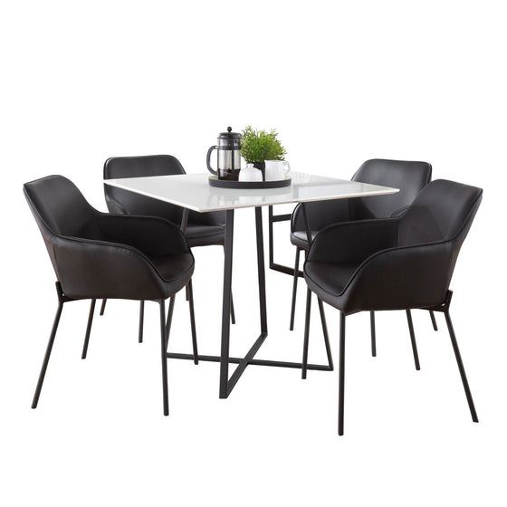 Cosmo - Daniella Square Dining Set - Black Metal With White Wood Tabletop And Black Faux Leather (Set of 5)