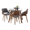 Folia - Round Pebble Dining Set - Walnut Wood, Round Clear Tempered Glass, Walnut Metal And Blue Fabric (Set of 5)