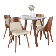  Folia - Anabelle Square Dining Set - Walnut Wood With Square Glass Tabletop, And Cream Faux Leather (Set of 5)