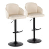 Dahlia - Adjustable Barstool With Swivel - Black Metal And Cream Faux Leather With Rounded T Footrest (Set of 2)