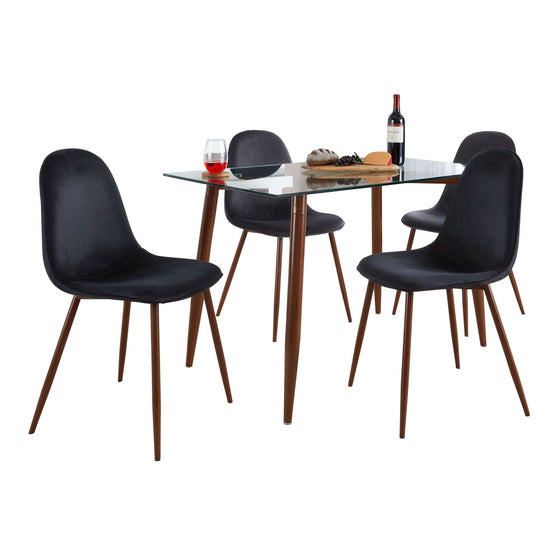 Clara - Marcel - Dining Set - Black Metal, Clear Glass And Silver Velvet (Set of 5)