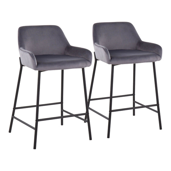 Daniella - Fixed - Height Counter Stool - Black Metal And Silver Velvet (Set of 2)