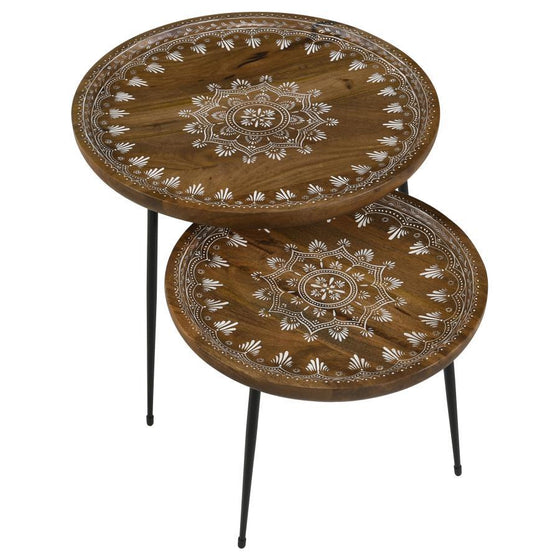 Nuala - 2 Piece Round Mango Wood Nesting Tables - Honey