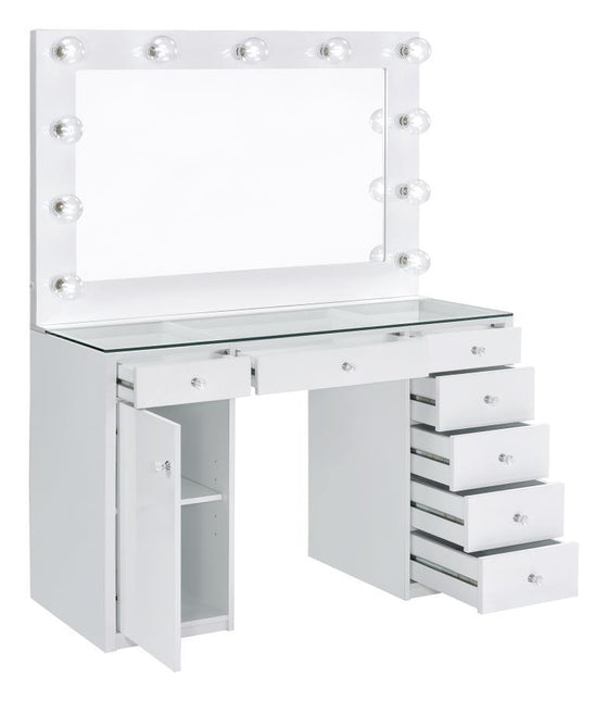 Acena - 7-Drawer Vanity Set With Lighting - White High Gloss