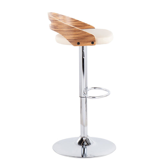 Cassis - Adjustable Barstool With Swivel - Chrome Metal, Zebra Wood Footrest (Set of 3)