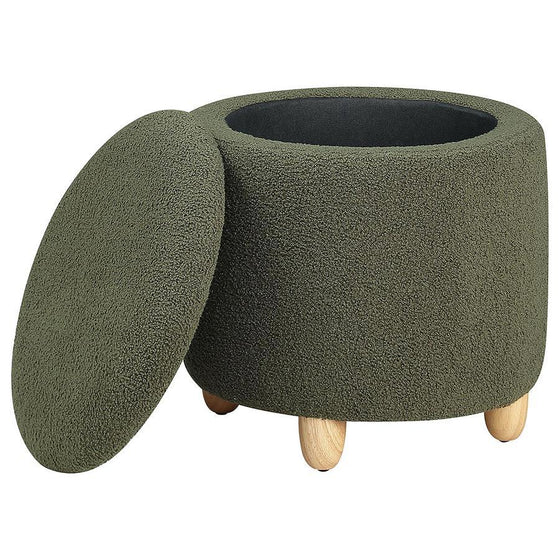 Valia - Faux Sheepskin Upholstered Round Storage Ottoman