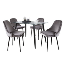  Clara - Marcel - Dining Set - Black Metal, Clear Glass And Silver Velvet (Set of 5)