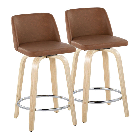 Toriano - 24" Fixed-Height Counter Stool (Set of 2) - Natural & Chrome Round Base