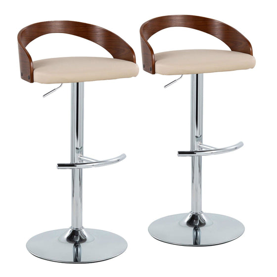 Grotto - Adjustable Barstool (Set of 2) - Chrome Base, Walnut Backrest